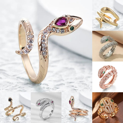 Trendy Snake Shaped Ring Open Design Copper Embedded Zirconia Vintage Animal Style For Women And Unisex Minimalist Ring