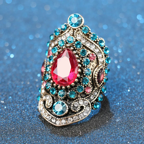 retro water droplets artificial gemstones alloy wholesale rings