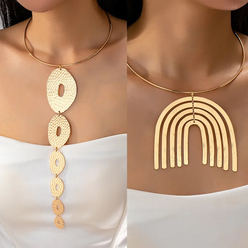Geometric Gold Plated Choker for Women Featuring Alloy Pendant with Tube Chain in Ferroalloy Material