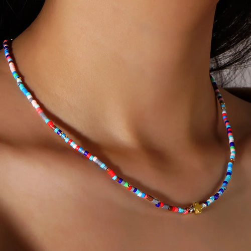 Cross Necklace for Women Featuring Seed Bead Beading and Rope Beaded Chain