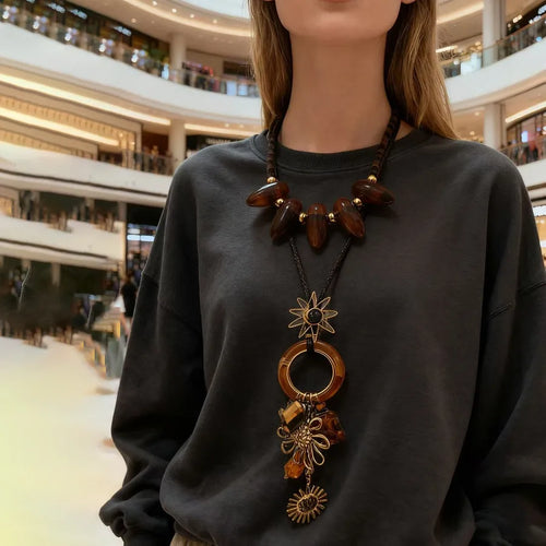 Petal Sweater Chain Necklace Unisex 304 Stainless Steel 18K Gold Plated PVD Coating Resin Inlay Twisted Rope Chain