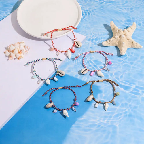 Handwoven Colorful Rope Necklace Shell Starfish Ceramic Fish Summer Bohemian Fashion Pulling Bracelet Women's Sweet Style