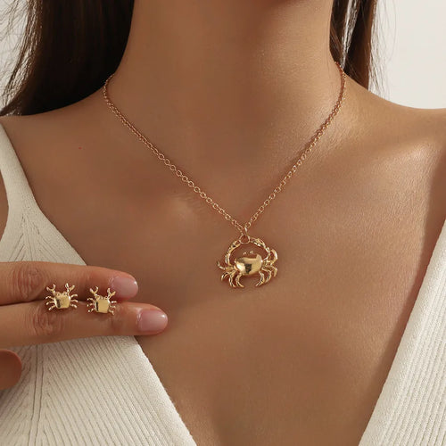 Women’s Jewelry Set Featuring Crab Pattern with KC Golden Plated Water Plating on Zinc, Hypoallergenic Design