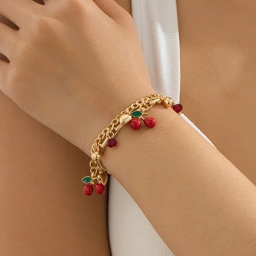 Handmade Fruit Bracelets for Women in Golden Plated Iron with 0.03µm Thick Plating Featuring Handmade Chain