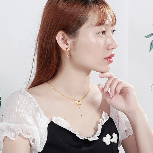 Wholesale Jewelry Basic Butterfly Titanium Steel 18K Gold Plated Jewelry Set