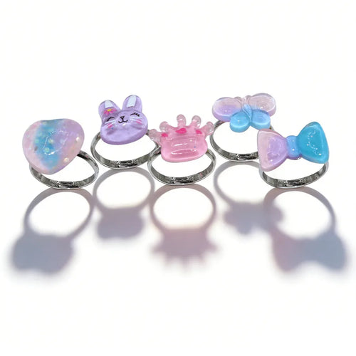 Cute Heart Shape Adjustable Ring for Girls in Ombre Resin with Resin Inlay