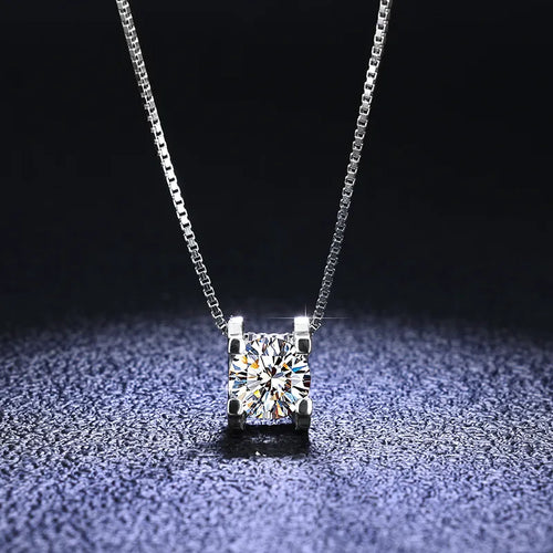 925 Sterling Silver Artificial Diamond Moissanite box chain Inlay Rhombus Pendant Necklace