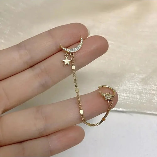 Fashionable Geometric Water Diamond Tassel Earrings Creative S925 Silver Needle Leaf Shaped Ear Hook Stud Earrings