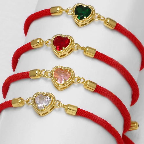 Unisex Heart Shape Woven Chain Bracelet with Copper Base and 18K Real Gold Water Plating Featuring Zircon Inlay