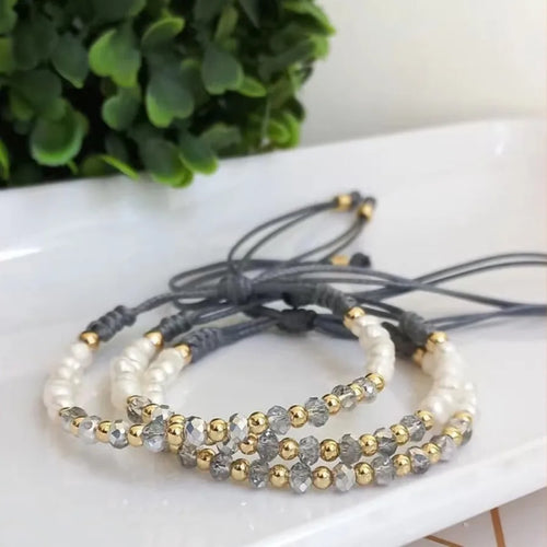 1 piece fashion geometric crystal freshwater pearl copper pearl bracelets