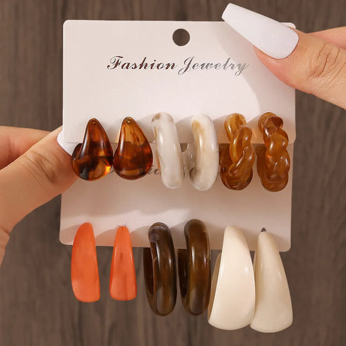 Elegant Vintage Women's Drop Earrings Set Fresh Retro Forest System Geometric Pattern Ring Shaped Drip Style Jewelry Accessories
