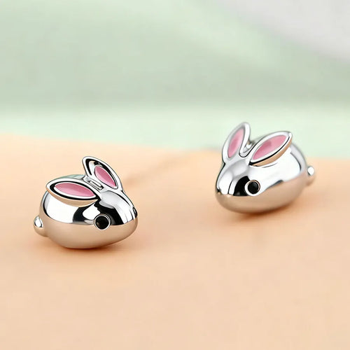 Rabbit Stud Earrings for Women in Copper with White K Plated Water Plating and 0.03µm Thick Epoxy Coating