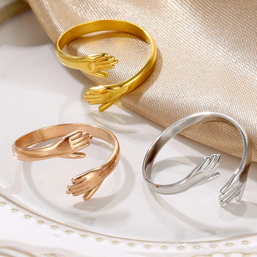 retro solid color stainless steel plating 18k gold plated rings