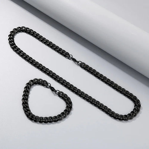 Personalized Hip Hop Fashion Stainless Steel Six-Sided Grinding Thick Chain Necklace Bracelet