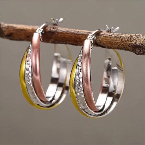 Three-dimensional Geometric Earrings for Women in Copper with KC Golden Plated Water Plating and 0.03µm Thickness