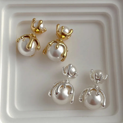 1 Pair Copper Shell pearls Geometric Ear Studs