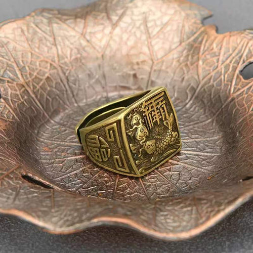 Vintage Style Men's Fish Open Ring in Alloy with Electroplated Bronze Plating Finish