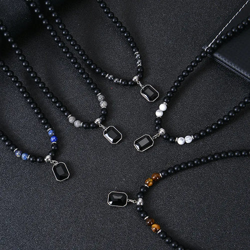 Hip-Hop Geometric natural stone Titanium Steel Unisex Necklace Men Beaded Necklaces