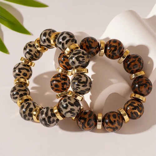 Retro Leopard Arylic Alloy Beaded Chain Beaded Bracelets Wholesale