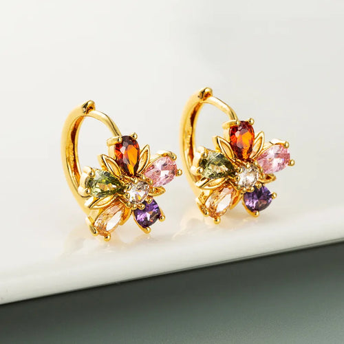 sun flower zircon copper 18k gold-plated fashion ear jewelry