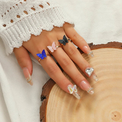Butterfly Alloy Plating No Inlaid Unisex Ring Sets