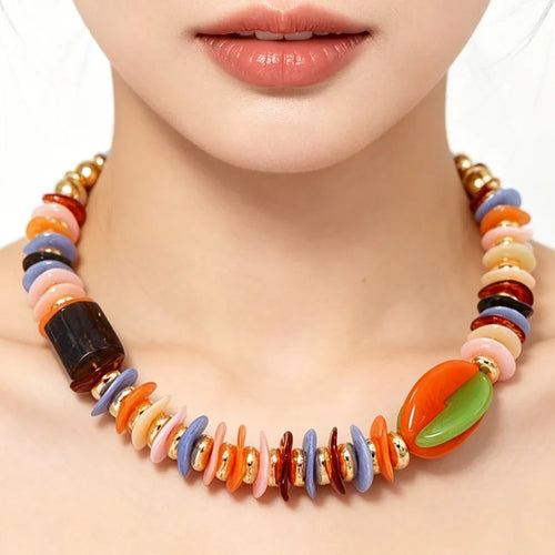 Geometric Beading Resin Necklace for Women Featuring Resin Pendant Material