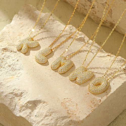 925 Sterling Silver Zircon cable chain Plating Letter Pendant Necklace