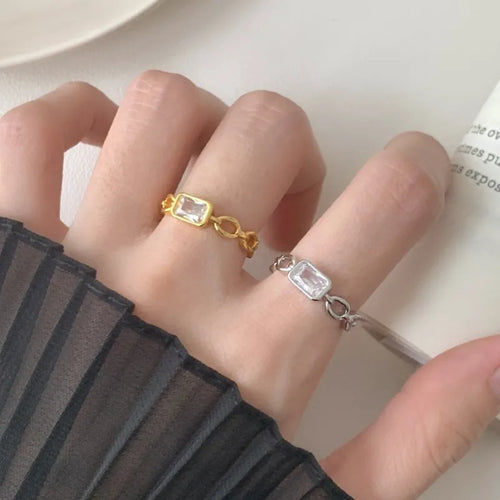 Geometric Electroplated Brass Ring for Women with Golden Plated Finish and Zircon Inlay