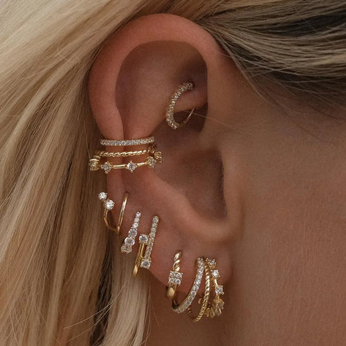 Luxury Zircon Earrings Set Tiktok European American Ins Geometric Pattern Handmade Crafted 925 Silver Post Women's Jewelry