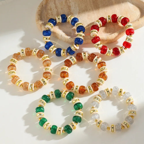 CCB Acrylic Round Multi-Color Splicing UV Electroplating Retro Exaggerated Luxury Elastic Rope Bracelet