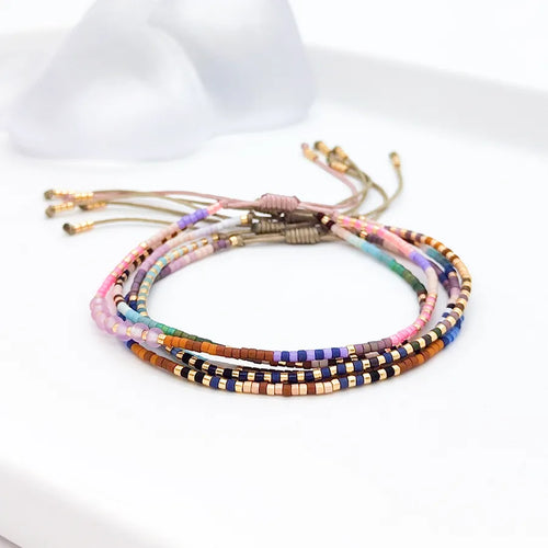 Vintage Style Simple Style Classic Style Geometric Beaded Glass Copper Beaded Chain Beaded Bracelets Wholesale
