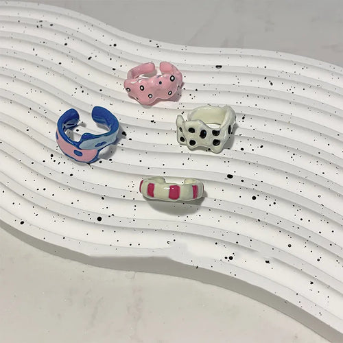 Irregular Colorful Enamel Drop Glaze Ring For Women Sweet Personality Geometry Fashionable Pink White Index Finger Ring