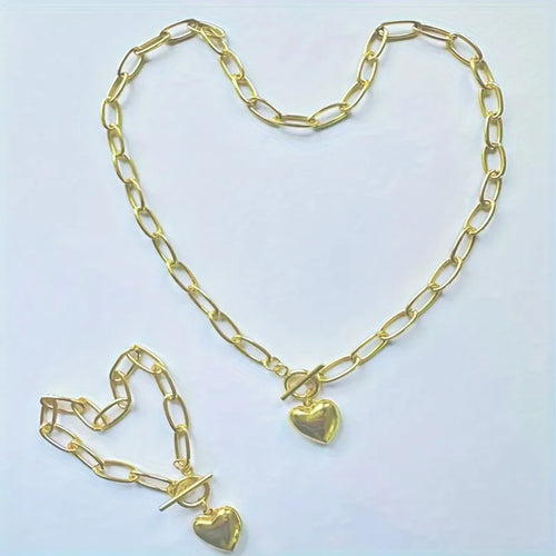 simple style heart shape copper plating inlay zircon 18k gold plated jewelry set