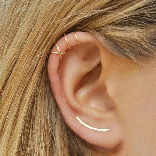 Simple Style Geometric Plating Metal No Inlaid Clip Earrings