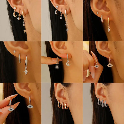 1 Set Star Moon Heart Shape Plating Inlay Copper Rhinestones Zircon Drop Earrings