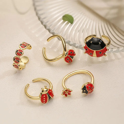 Wholesale Jewelry Cute Hip-Hop Simple Style Beetle Copper 18K Gold Plated Enamel Plating Open Rings