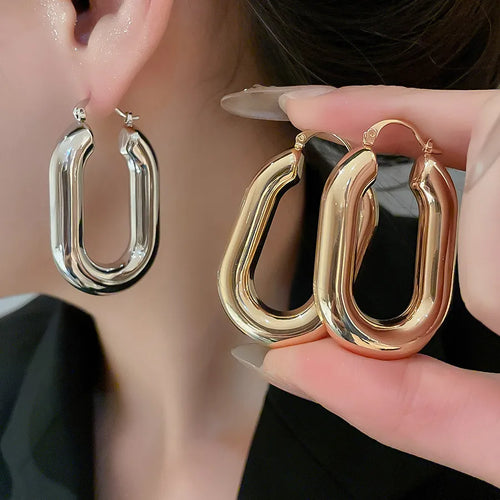 New Fashionable Smooth Metal Oval Shaped Ear Cuffs Casual Commute Earrings Luxury Sensation Ear Jewelry Geometric Pattern Iron Alloy Post
