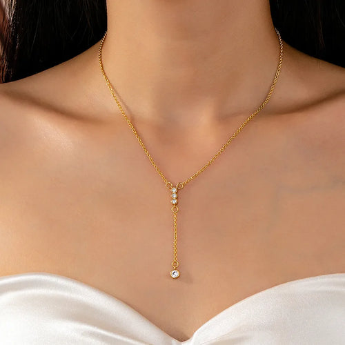 For Women Golden Metal Pendant Necklace with Electroplated Finish and Artificial Gemstones