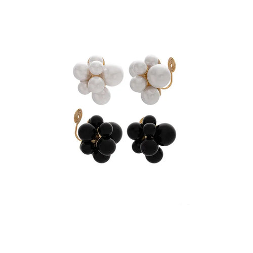 French Vintage No-Drill Popcorn Pearl Ear Cuff Women's Luxury Sensation Ladylike Style Mosquito Coil Tray Ear Clip-On Earrings