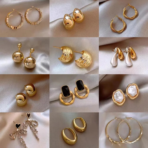 High Street Van! Style Cold Style Simple Metal Earrings Retro High Fashion Style Texture Round Earrings