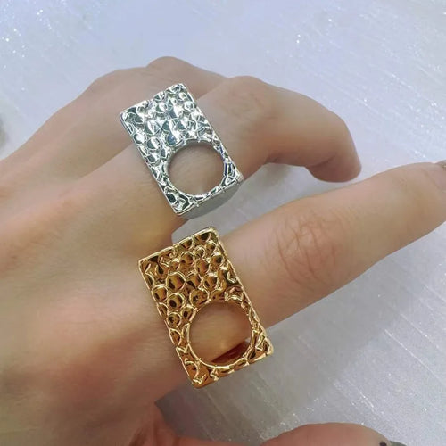 Square Electroplated Open Ring for Women in Copper with 18K Real Gold Water Plating and 0.03µm Thickness