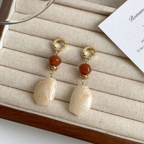 Elegant Long Acrylic Metal Geometric Amber Colored Irregular Shaped Fashionable Women's Earrings Versatile Stylish Jwellery Accessories