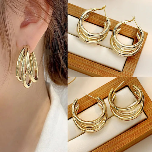 1 pair fashion geometric metal plating women's earrings