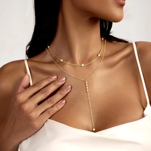 Adjustable Multi-layer Y-shaped Beaded Necklace for Women Simple Trendy Choker Necklace Geometric Jewelry Accessories