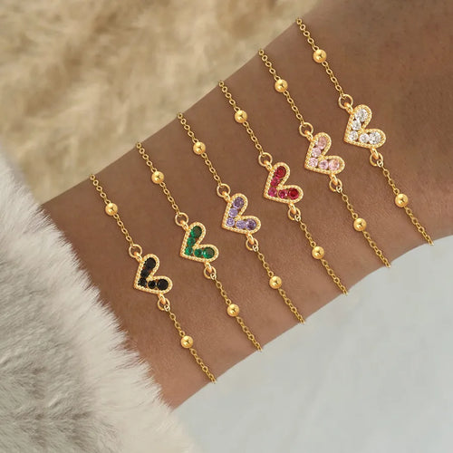 Wholesale Jewelry Simple Style Classic Style Heart Shape 201 Stainless Steel Artificial Zircon Copper Zircon ball chain Bracelets