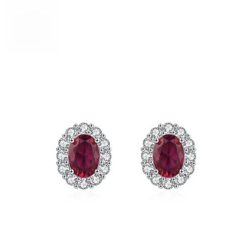 New Year For Women Oval Stud Earrings in Silver Featuring 925 Sterling Silver and Zircon Inlay
