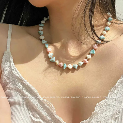 Ins Style Natural Shell Beads Necklace Women's Fashion Versatile Jewelry Colorful Durable Handmade Pearl Mother-of-Pearl