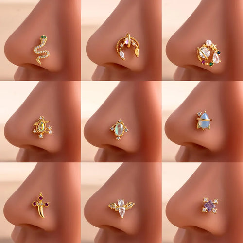 1 Piece Nose Rings & Studs Casual French Style Korean Style Geometric Snake Bat 316L Stainless Steel Copper Inlay Zircon Nose Rings & Studs