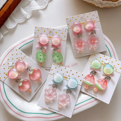 Handmade Transparent Plastic Fruit Clip Earrings For Girls Featuring Cute Style