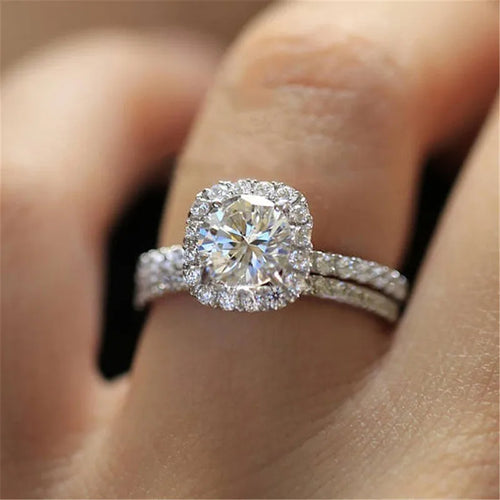 fashion hearts and arrows micro-set rhinestone set alloy ring wholesale